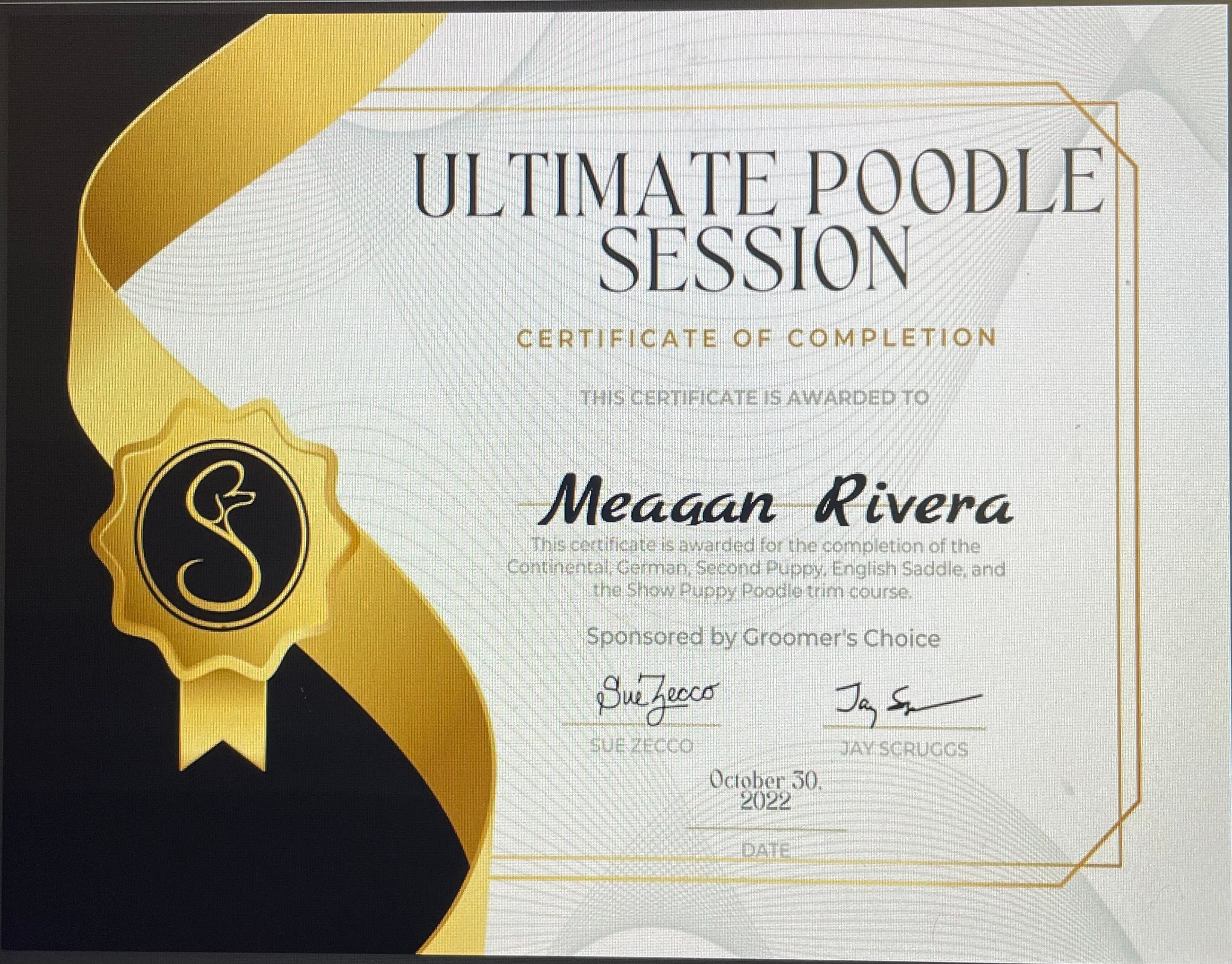 Ultimate Poodle Session certificate — Meagan Rivera